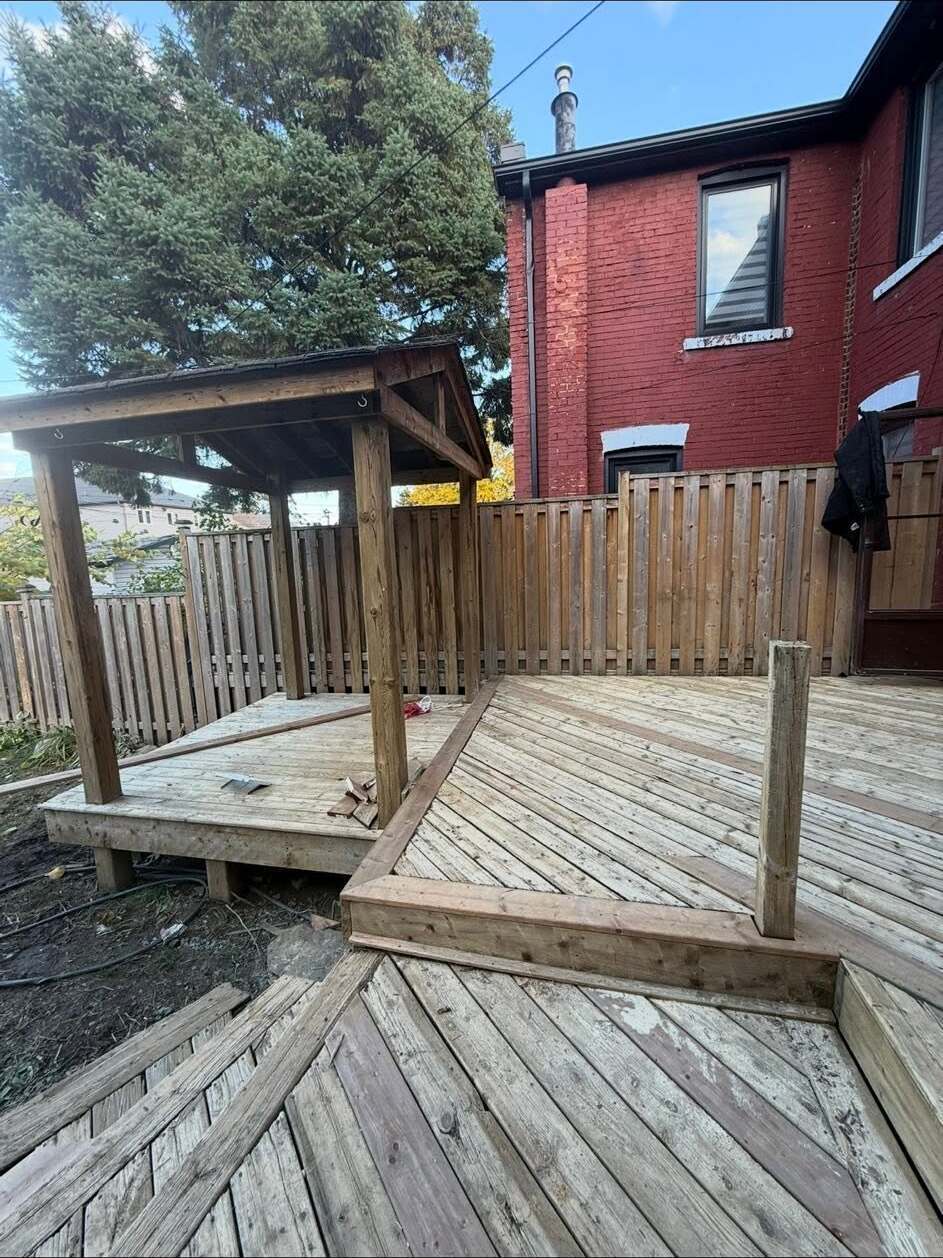 New deck structure and gazebo frame going up in a Hamilton backyard